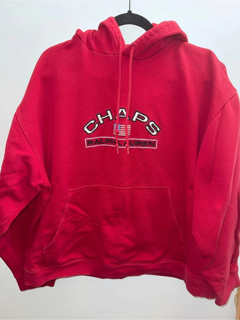 Vintage Chaps Ralph Lauren Logo Hoodie Red XL